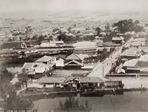 Vintage 19th century photograph: high angled view of Kobe, Japan