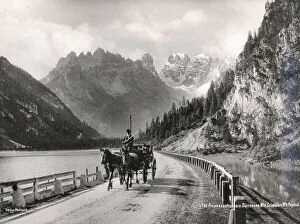Glacier Gallery: Vintage 19th century photograph - horse and carriage on the road at Ampezzo
