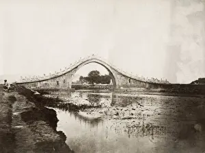 Vintage 19th century photograph: Hump-backed bridge near Peking, Beijing, China