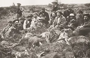 Vintage 19th century photograph: hunters with their catch of deer, South Africa