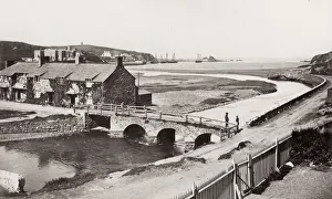Farmhouse Prints: Vintage 19th century photograph: the old bridge, Bude, Cornwall, England