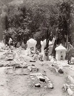 Vintage 19th century photograph: religious ceremony in a Muslim cemetery, Blida, Algeria