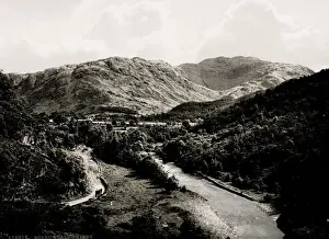Vintage 19th century photograph: river and mountain view Borrowdale Valley, Lake District