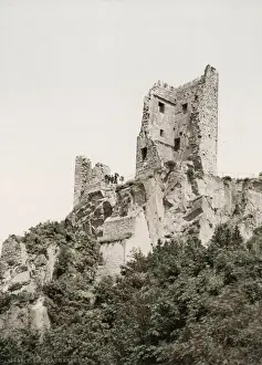Vintage 19th century photograph: The ruined castle Burg Drachenfels, Cologne, Germany