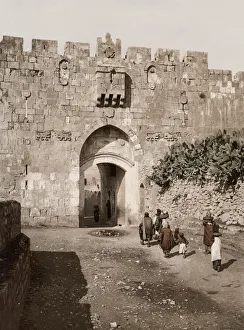 Vintage 19th century photograph: St. Stephens Gate, Lion Gate, Jerusalem, Palestine
