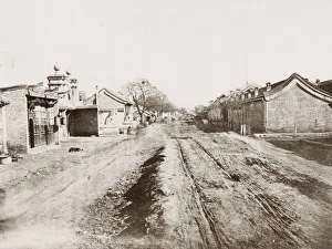 Vintage 19th century photograph: Street with cart ruts, Peking, Beijing, China