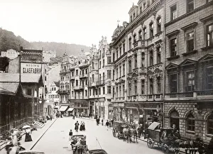 Vintage 19th century photograph - street scene, Kalsbad, Karlovy Vary, Czech Republic
