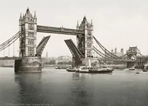 Vintage 19th century photograph: Tower Bridge and the River Thames, London