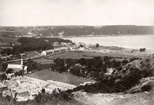 Vintage 19th century photograph - United Kingdom - Bangor and view of the Menai Strait
