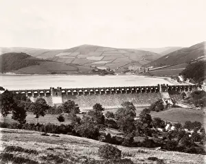 Vintage 19th century photograph - United Kingdom - dam at Lake Vyrnwy