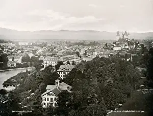 Thun Prints: Vintage 19th century photograph - view of the town of Thun in Switzerland