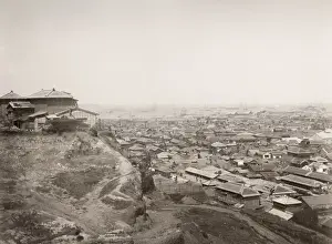 Vintage 19th century photograph: View of Yokohama and the bay, Japan