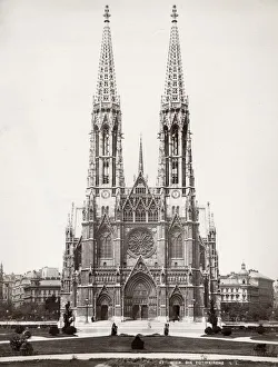 Vintage 19th century photograph - Votivkirche is a neo-Gothic style church located Vintage 19th century photograph - Votivkirche is a neo-Gothic style church located