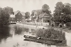 Vintage 19th century photograph: Whitchurch Mill and cottages