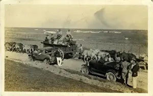 Vintage Cars: Model T Ford (L), Cattle & Cart, Chevrolet? (R