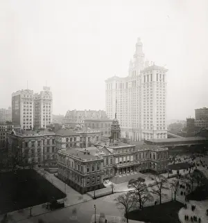 Manhattan Prints: Vintage early 20th century press photograph: City Hall, Manhattan Municipal Buidling New