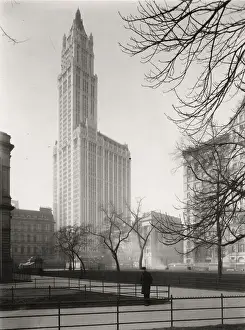 Vintage early 20th century press photograph: City Hall Park, Woolworth building, New York