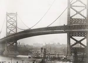 Vintage early 20th century press photograph: Delaware River Bridge