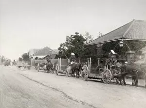 Cargo Gallery: Vintage late 19th century photograph: Horse carts, cargo wagons, Bund, Yokohama, Japan