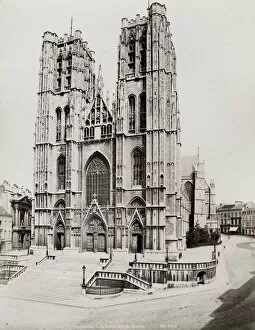 Vintage late 19th century photograph - Brussels, Eglise St Godule, Belgium