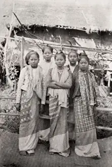 Vintage late 19th century photograph: Group of young Burmese women, Burma, Myanmar