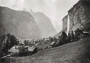 Canyon Prints: Vintage late 19th century photograph - Laurebrunnen and the Staubbach Waterfall