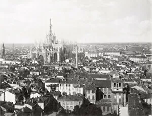 Cityscape Collection: Vintage late 19th century photograph - rooftop view of Milan showing the cathedral, Duomo