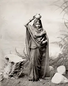 Vintage late 19th century photograph: Village girl, India