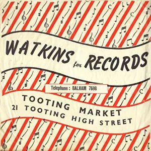 Images Dated 7th September 2018: Vintage paper bag, Watkins record stall, Tooting Market