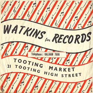 Images Dated 7th September 2018: Vintage paper bag, Watkins record stall, Tooting Market