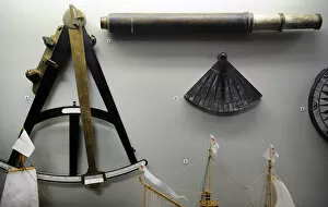Vintage telescope, sextant and quadrant. 18th century