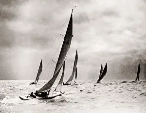 Press Prints: Vintage yachts in sunshine, English south coast, 1930 s