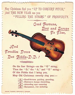 Violins Prints: Violin with comic verse on a Christmas and New Year card