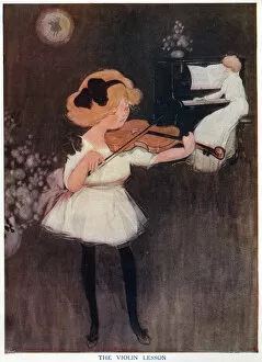 Hilda Gallery: The Violin Lesson - A girl practises accompanied by Mother