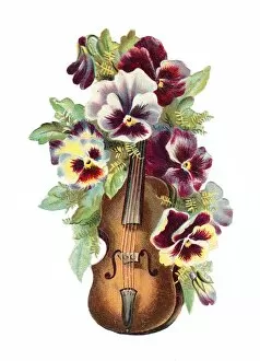 Pansies Gallery: Violin with pansies on a Victorian scrap