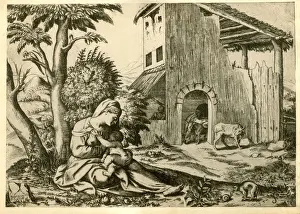 Suckling Prints: Virgin Mary with Baby Jesus outside the stable