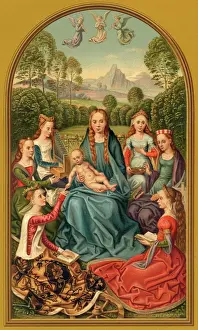 Lucy Prints: Virgin Mary and Baby Jesus, surrounded by saints
