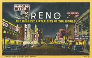 Reno Collection: Virginia Street at night, Reno, Nevada, USA