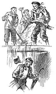 A Visitor to an Emigrant Ship being soaked by Seamen, 1884