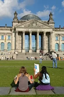 Visitors outside the Reichstag building, Berlin, Germany