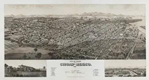 Ciudad Prints: Vista de pajaro de la ciudad de Mexico, 1890