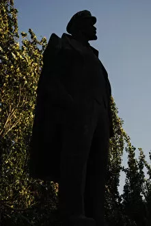 Vladimir Lenin (1870-1924). Statue. Backlighting