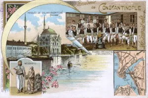 Ortakoy Prints: Volunteer Fire Brigade, Ortakoy Mosque, Beggars and Map