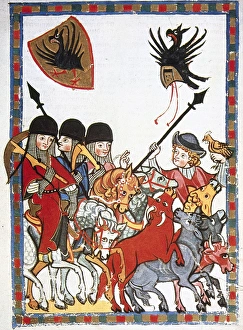 Crossbow Gallery: Von Der Buwenburg, poet of the 13th century, plundering a he