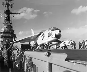 Catapult Prints: Two Vought F8U Crusaders preparing to catapult off