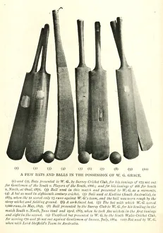 Images Dated 7th September 2018: W G Grace, some of his cricket bats and balls