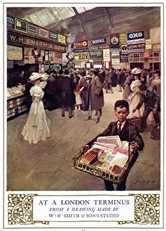 Bovril Prints: W H Smith & Son, news stand, London Railway Terminus