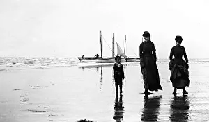 On walk on the beach, Blackpool, Victorian period