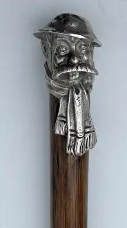 Solid Prints: Walking cane with solid silver Bairnsfather Old Bill ha