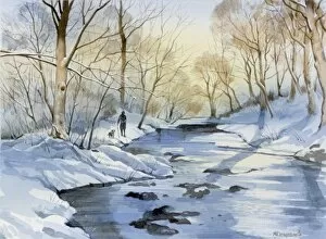 River Bank Collection: Walking the dog in a Winter Landscape